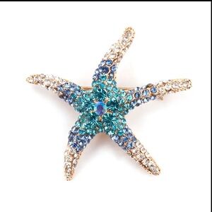 Stunning Turquoise Rhinestone Starfish Brooch –‎ Elegant Ocean-Inspired Jewelry